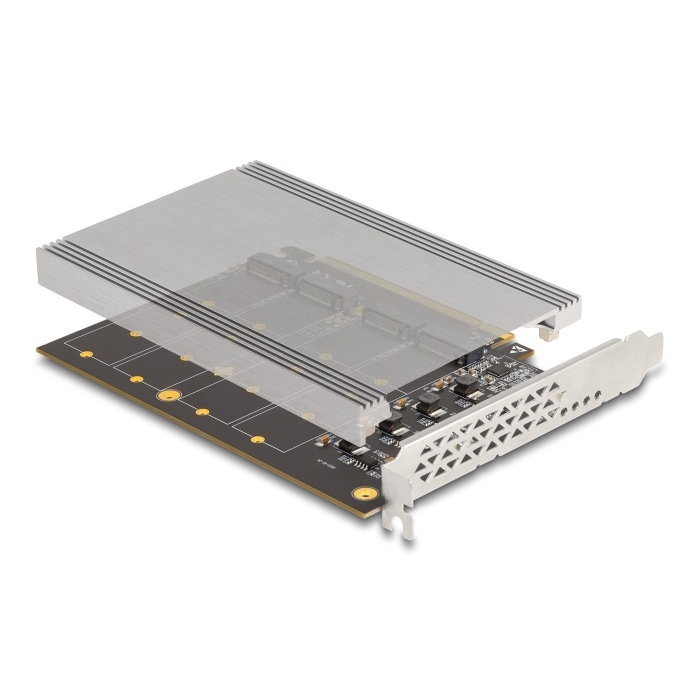Delock PCI Express x16 kártya - 4 x belső NVMe M.2 Key M hűtőbordával - elágazás (H x Sz 145 x 111 mm) (90210) (90210)
