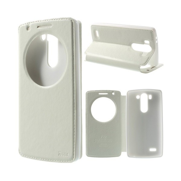 ROAR NOBLE VIEW tok álló, bőr hatású (FLIP, oldalra nyíló, asztali tartó funkció, QuickWindow) FEHÉR [LG G3 S (D722)] (5996457489657)