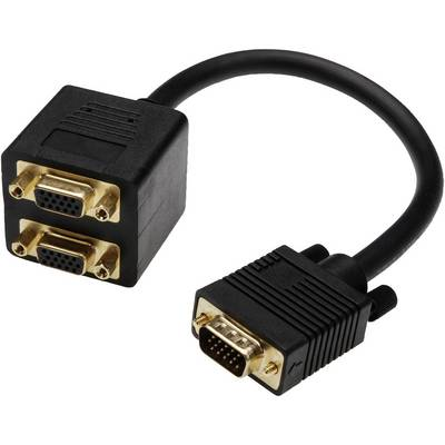 VGA TV, Monitor csatlakozókábel 1x VGA dugó - 2x VGA alj 0.20 m Fekete Digitus (AK-310400-002-S)