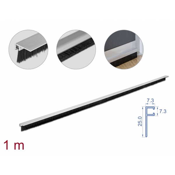 Bürstenstreifen 20 mm mit Alu-Profil gewinkelt - Länge 1 m