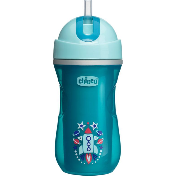 Taza Con Pajita Y Pared Aislante X1 Azul 14m +