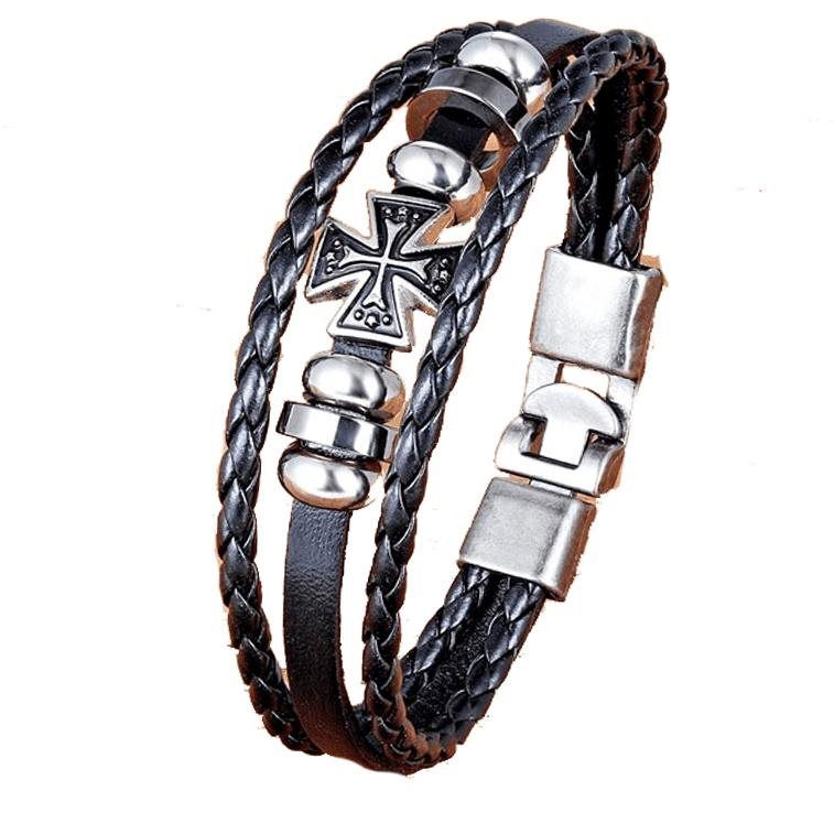 Predator Q1 SLPP1096/V bőr karkötő - fekete kereszt - 21 cm (8596544005158)