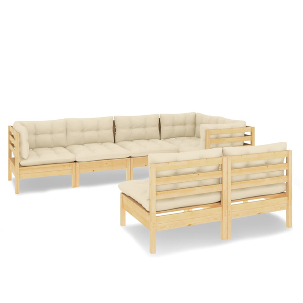 Set mobilier grădină cu perne crem, 7 piese, lemn masiv pin