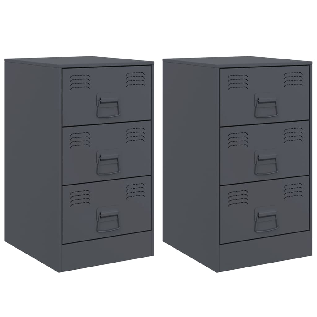 2 db antracitszürke acél éjjeliszekrény 34,5x39x62 cm (841780)