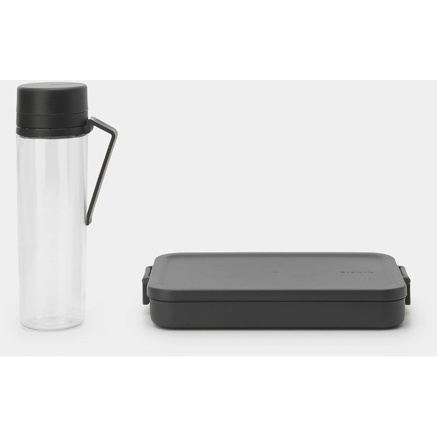 Brabantia Make & Take Break Set 2db-os szett vizespalack (500 ml) és lapos ételhordozó doboz (1100 ml), BPA mentes műanyag, sötétszürke - 206689 (206689)