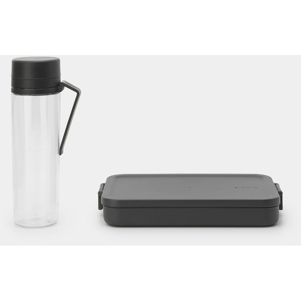 Brabantia Make & Take Break Set 2db-os szett vizespalack (500 ml) és lapos ételhordozó doboz (1100 ml), BPA mentes műanyag, sötétszürke - 206689