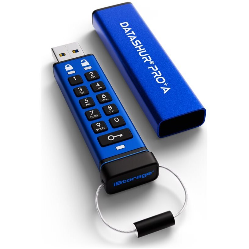 USB флаш памет iStorage datAshur PRO+A 128 GB — IS-FL-DA3A-256-128, синя
