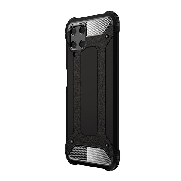 Defender műanyag telefonvédő (közepesen ütésálló, légpárnás sarok, szilikon belső, fémhatás) FEKETE [Samsung Galaxy M22 (SM-M225F)] (5996591095547)