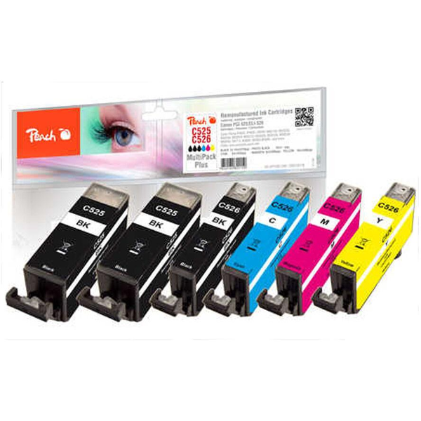 Peach PI100-249 глава и патрон за мастиленоструен принтер 6 броя Съвместим Черен, Синьо-зелен, Пурпурен, Фото черно, Жълт