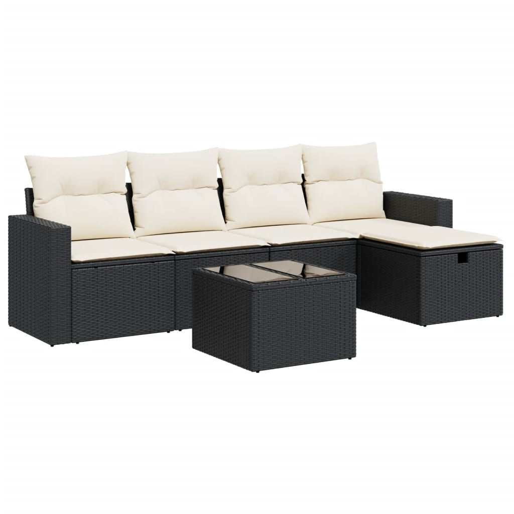 6 részes fekete polyrattan kerti ülőgarnitúra párnákkal (3325372)