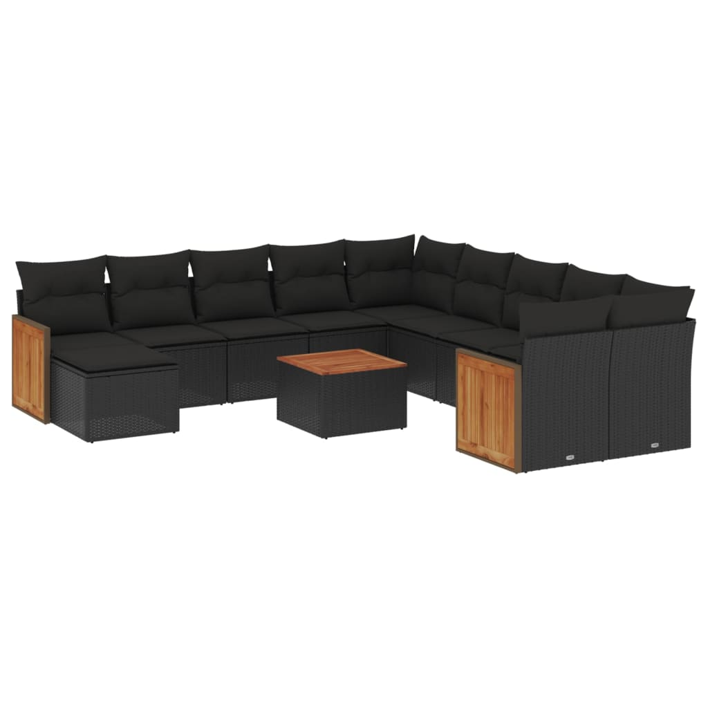 12 részes fekete polyrattan kerti ülőgarnitúra párnákkal (3260655)