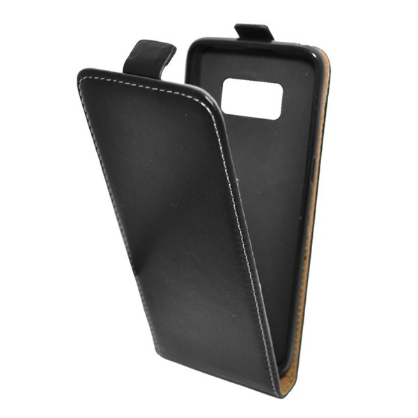Tok álló, bőr hatású (FLIP, lefelé nyíló, szilikon tartó) FEKETE [Samsung Galaxy S8 (SM-G950)] (5996457691661)