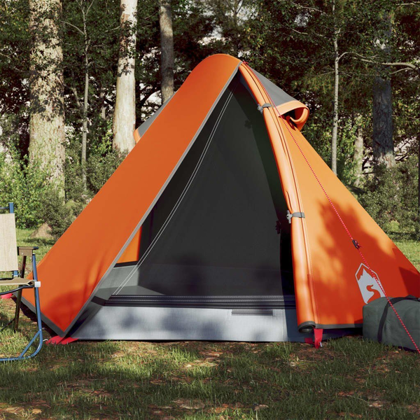 Cort de camping pentru 2 persoane, gri/portocaliu, impermeabil