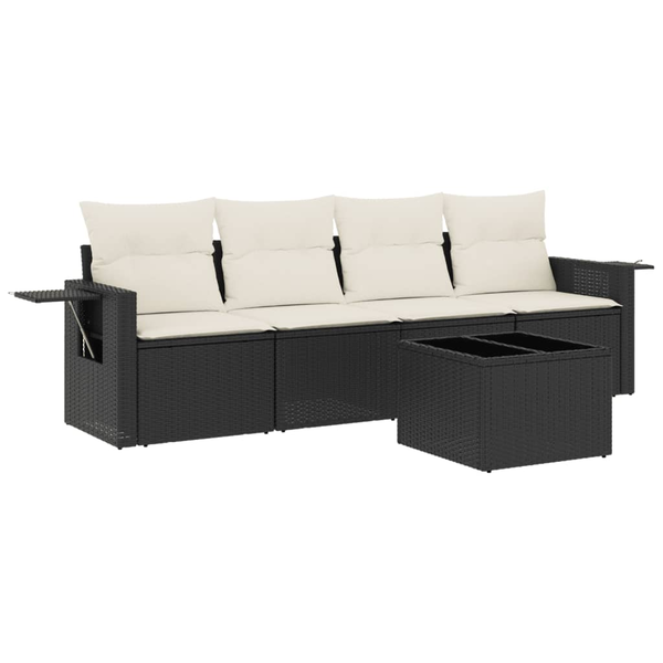 Set mobilier de grădină cu perne, 5 piese, negru, poliratan
