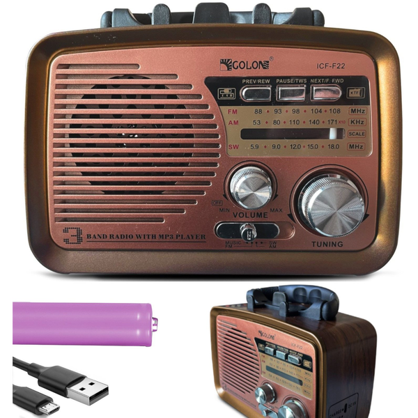Hordozható Retro Mini Rádió, Beépített Akkumulátor, Bluetooth, USB, SD, 16, 5x9x13 CM, Barna