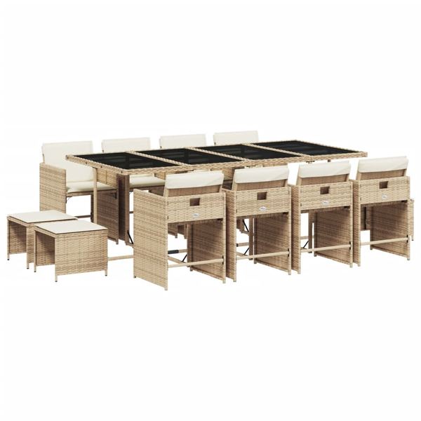 Set mobilier de grădină cu perne, 13 piese, bej, poliratan