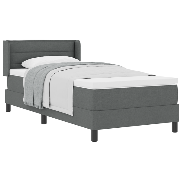 Sötétszürke boxspring ágy matraccal 90x200 cm szövet, VidaXL fejtámla vonal design sötétszürke 90 cm szövet