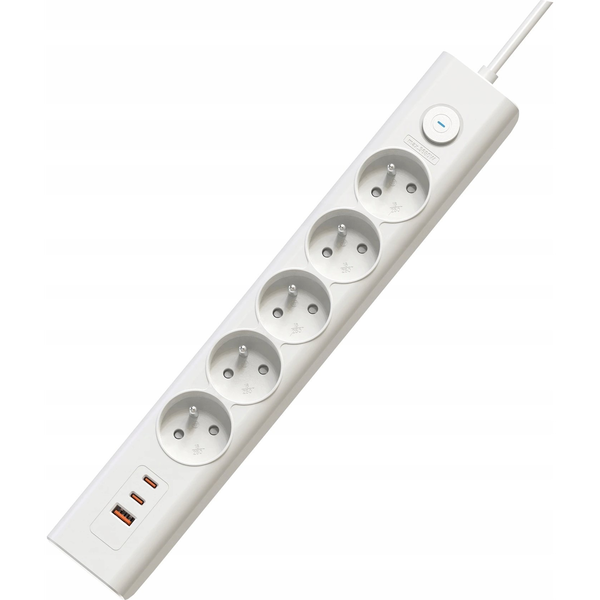  Viking Viking síťová prodlužovací zásuvka YC53, 5x AC 230V, 1x USB-A, 2x USB-C, délka 1,5 m, bílá