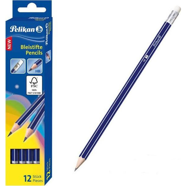 Lapices De Grafito Pelikan Gp Hexagonal Hb Con Goma De Borrar (pack De 12)