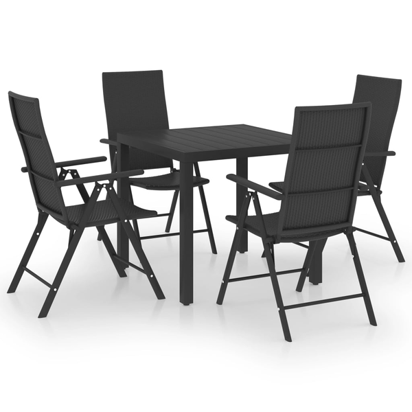 Градински трапезен комплект vidaXL, 5 части, Черен, 79 x 79 x 74 см, 25.49 Kg