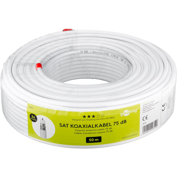 Koaxiální kabel RG6 Goobay 2xEKR 75dB CCS 50m