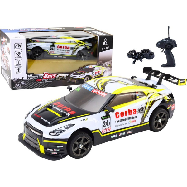 RC Sportkocsi 1_16 Drift Cserélhető Kerekek Fehér és Sárga
