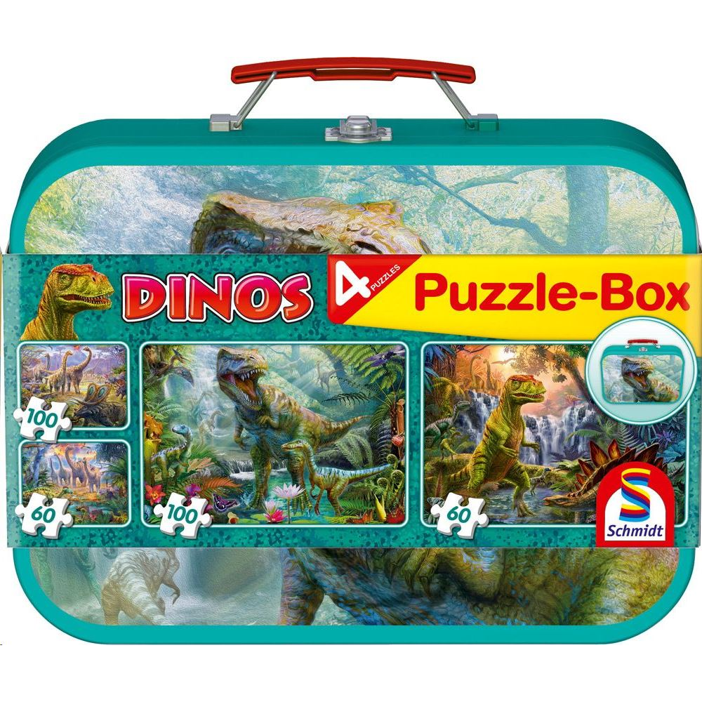 Schmidt Dinoszauruszok 2x60, 2x100 db Puzzle Box - Fém kofferben (56495, 17823-184) (Schmidt 56495)