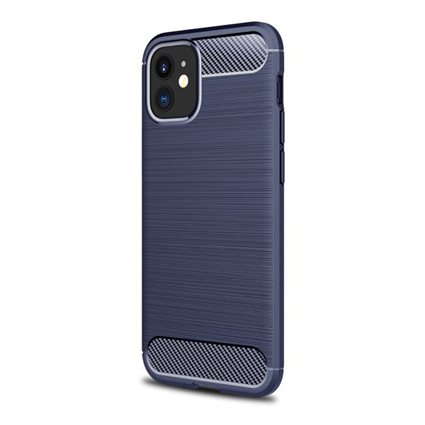 Szilikon telefonvédő (közepesen ütésálló, légpárnás sarok, szálcsiszolt, karbon minta) SÖTÉTKÉK [Apple iPhone 12 mini] (5996591011974)