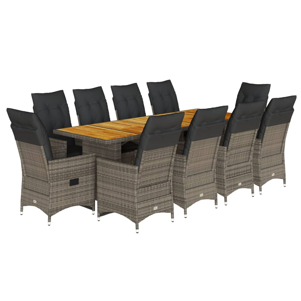 11 részes szürke polyrattan kerti bisztrógarnitúra párnákkal (3277260)