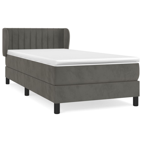 Pat box spring cu saltea, gri închis, 90x200 cm, catifea