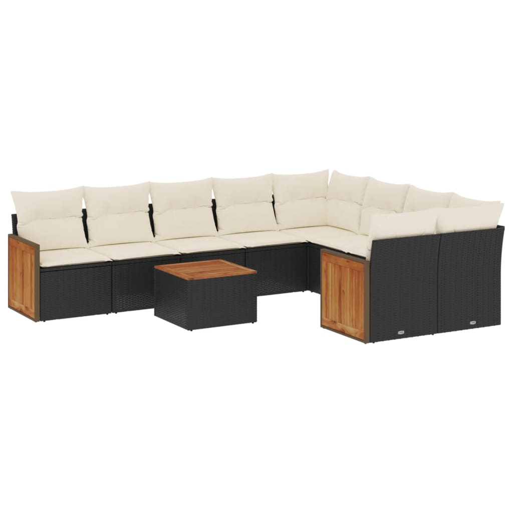 10 részes fekete polyrattan kerti ülőgarnitúra párnákkal (3227988)