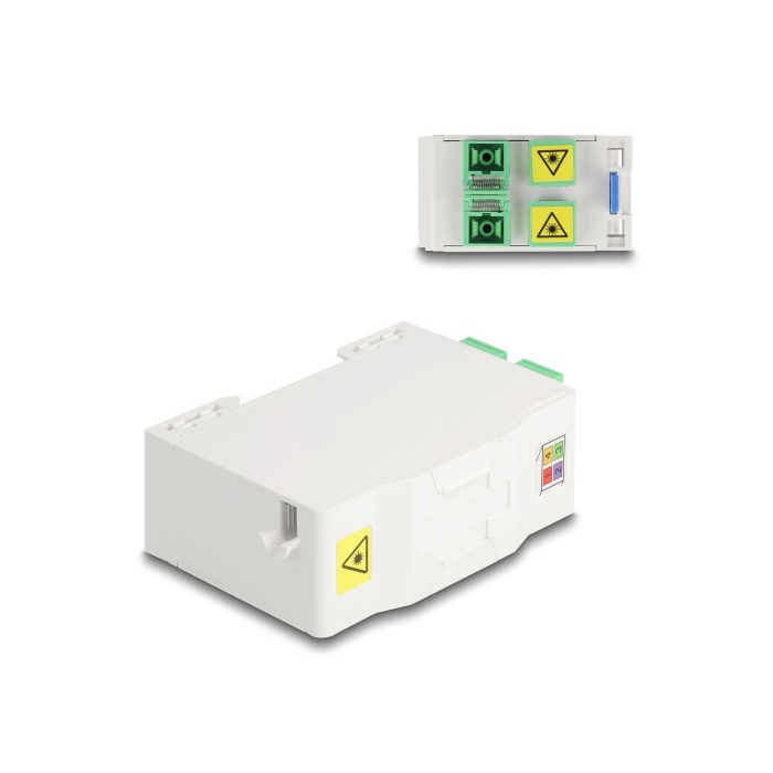 Delock Optikai szál csatlakoztató doboz DIN sínhez csatlakozó tartállyal és 4 x SC Simplex coupler-rel (88097) (88097)