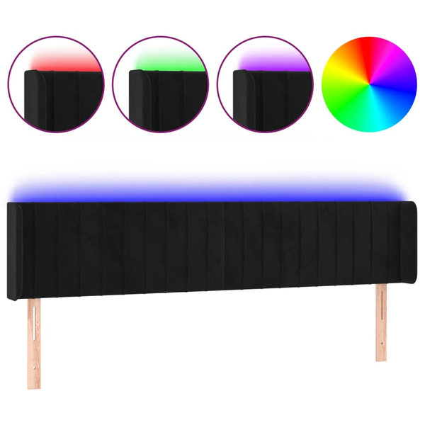Tăblie de pat cu LED, negru, 203x16x78/88 cm, catifea