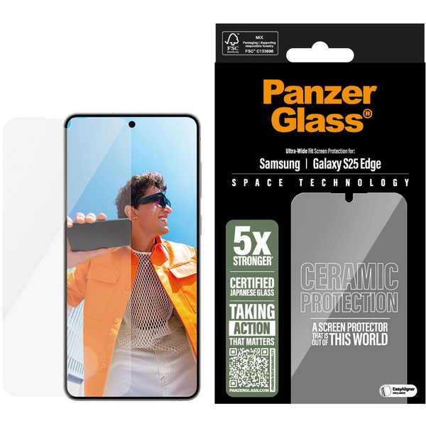 PanzerGlass ® Ceramic Screen Protector Samsung S25 Edge | Ultra-Wide Fit w. EasyAligner Pellicola proteggischermo trasparente 1 pz