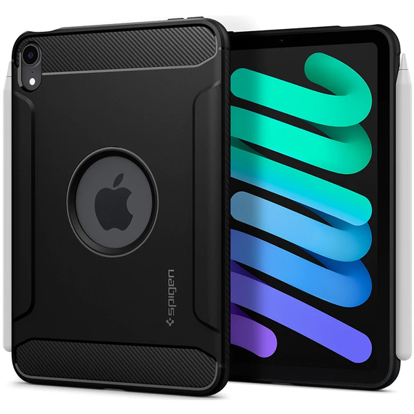 Apple iPad Mini (2021) (8.3), Силиконов калъф, Spigen Rugged Armor, карбонов модел, черен (RS122672)