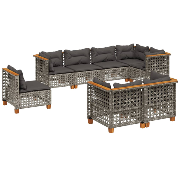 Set canapele de grădină cu perne, 8 piese, gri, poliratan