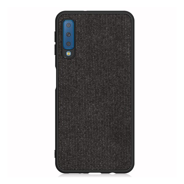 Szilikon telefonvédő (textil hátlap) FEKETE [Samsung Galaxy A7 (2018) SM-A750F] (5996457869176)