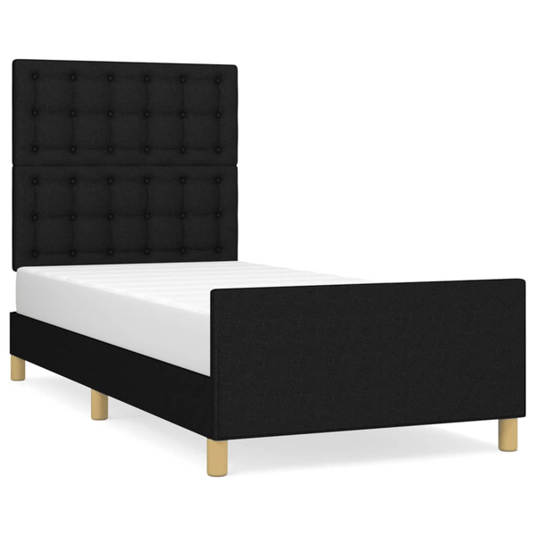Cadru de pat cu tăblie, negru, 90x200 cm, textil
