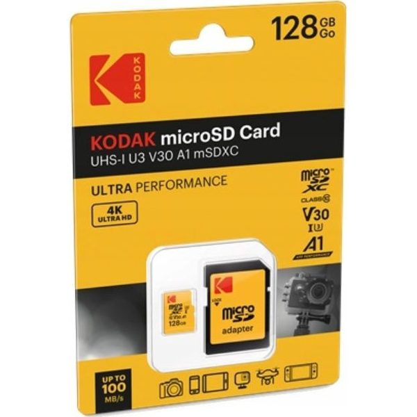 Karta Kodak Karta KODAK MicroSDXC Micro SDXC MicroSD 128GB UHS-I U3 V30 A1 + ADAPTER