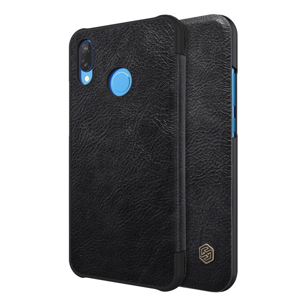 NILLKIN QIN tok álló, bőr hatású (FLIP, oldalra nyíló, bankkártya tartó) FEKETE [Huawei P20 Lite]