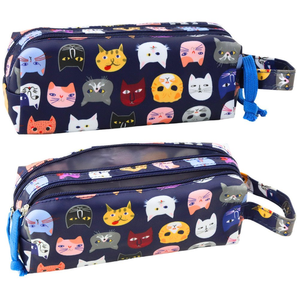 Iskolai Tolltartó Színes Macskák Két Zsebbel Tengerészkék 22cm  21812