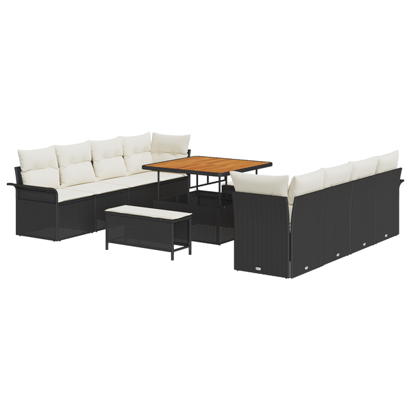 Set de Sofa de Grădină cu 11 Piese și Perne Ratan Negru Acacia