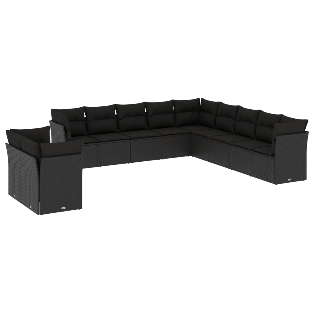 11 részes fekete polyrattan kerti ülőgarnitúra párnákkal (3249714)