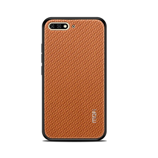 MOFI HONOR műanyag telefonvédő (szilikon keret, bőr hatású hátlap, fonott minta) BARNA [Huawei Y6 (2018)]