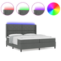 Pat box spring cu saltea & LED, gri închis, 200x200 cm, textil