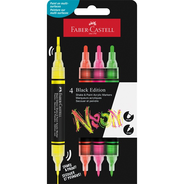 Faber-Castell Black Edition Shake&Paint Neon 4 db kétvégű akrilfilctoll készlet (FC285505)
