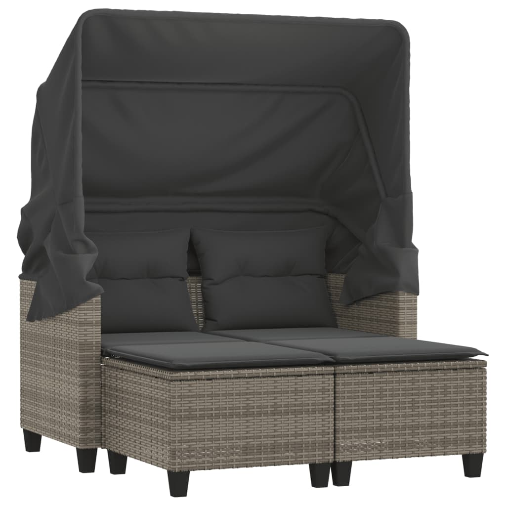 2 személyes szürke polyrattan kerti kanapé baldachinnal/székkel (365783)