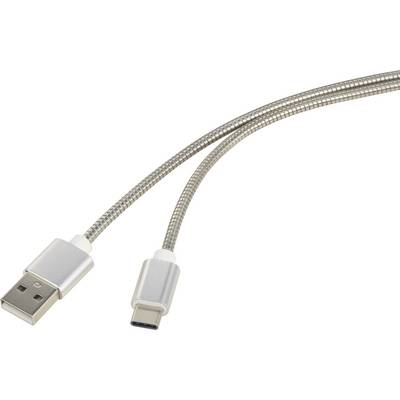 USB 2.0 kábel, 1x USB 2.0 dugó A - 1x USB C dugó, 0,5 m, ezüst, Renkforce (RF-4888674)