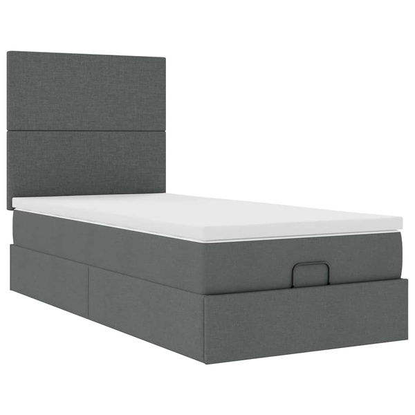 Cadru de pat otoman cu saltele Gri închis 90x190cm țesătură