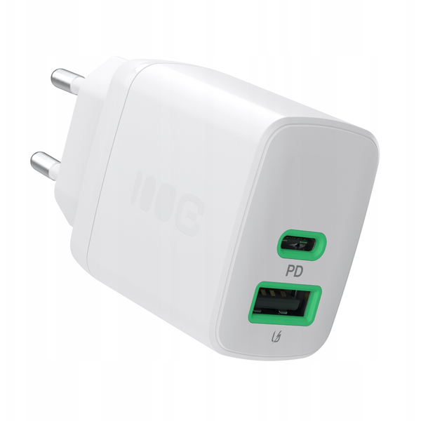 Green Cell rychlá síťová nabíječka 30W USB-C USB-A PD QC 3.0 pro telefon